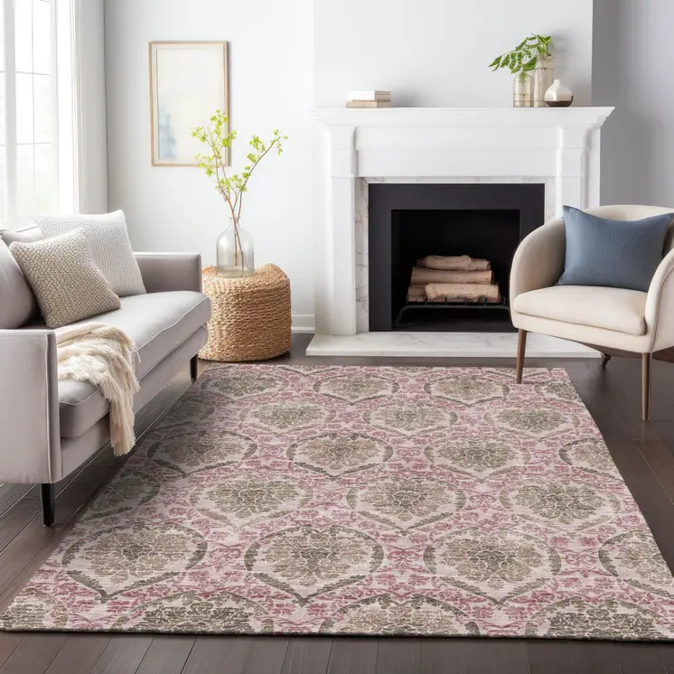 10' X 14' Chocolate Beige And Mauve Medallion Washable Indoor Outdoor Area Rug
