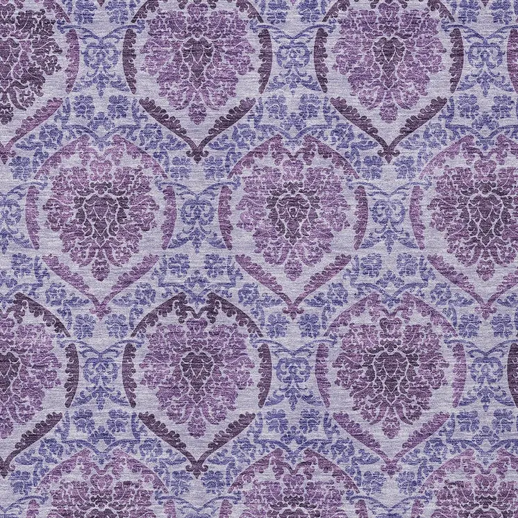 5' X 8' Eggplant Purple And Silver Medallion Washable Indoor Outdoor Area Rug