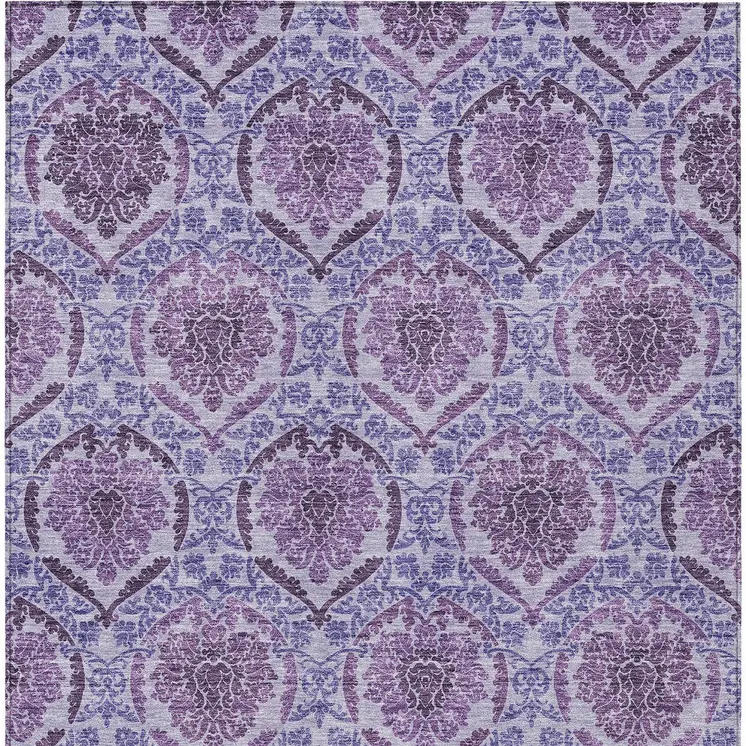 8' X 10' Eggplant Purple And Silver Medallion Washable Indoor Outdoor Area Rug