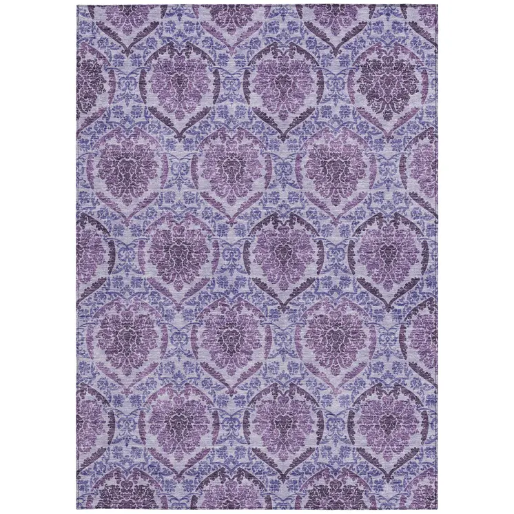 10' X 14' Eggplant Purple And Silver Medallion Washable Indoor Outdoor Area Rug