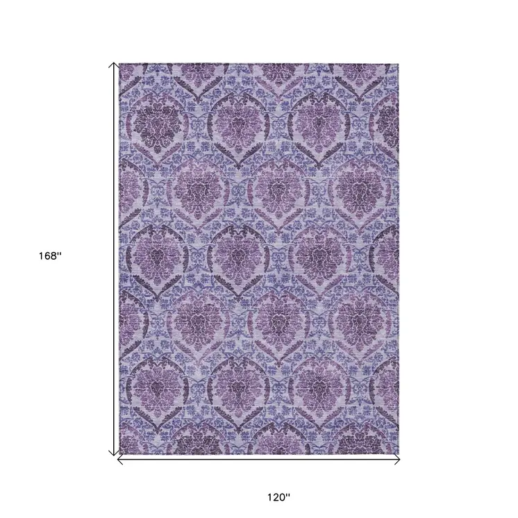 10' X 14' Eggplant Purple And Silver Medallion Washable Indoor Outdoor Area Rug