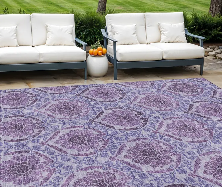 10' X 14' Eggplant Purple And Silver Medallion Washable Indoor Outdoor Area Rug