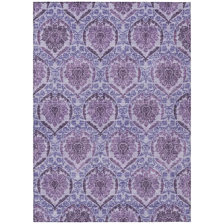 10' X 14' Eggplant Purple And Silver Medallion Washable Indoor Outdoor Area Rug