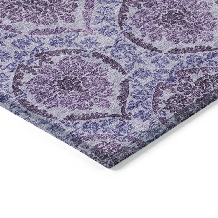 10' X 14' Eggplant Purple And Silver Medallion Washable Indoor Outdoor Area Rug