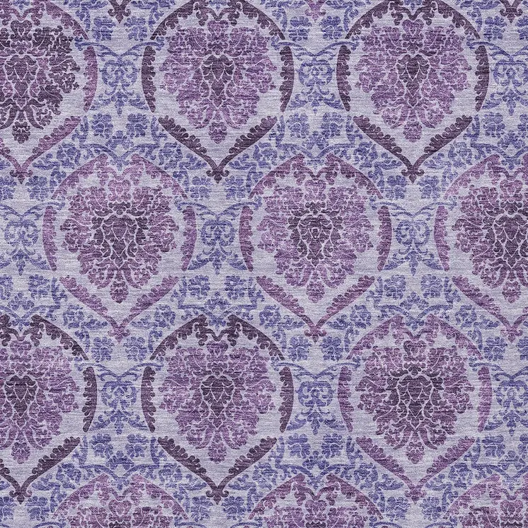 10' X 14' Eggplant Purple And Silver Medallion Washable Indoor Outdoor Area Rug