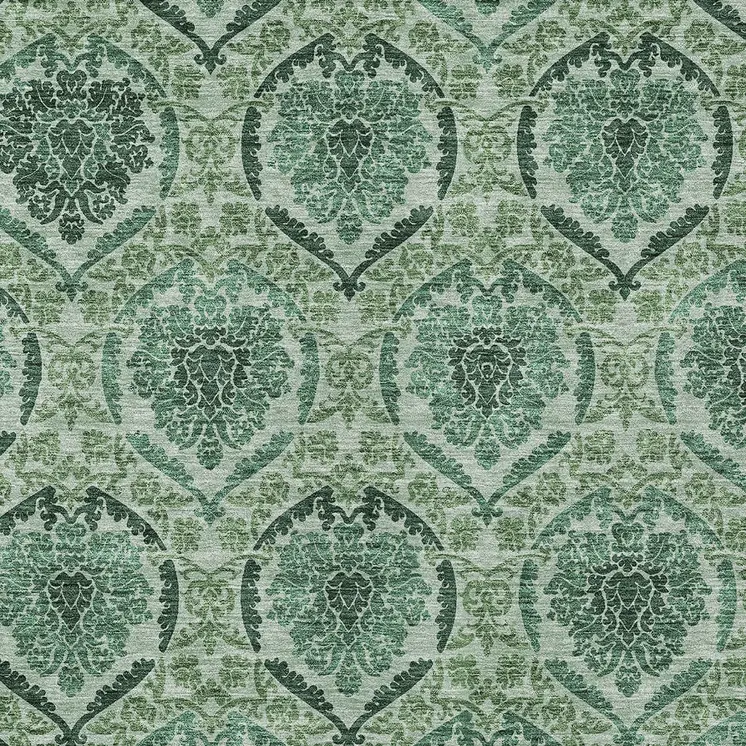 5' X 8' Fern Green And Emerald Medallion Washable Indoor Outdoor Area Rug