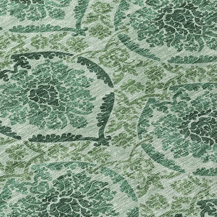 8' Fern Green And Emerald Round Medallion Washable Indoor Outdoor Area Rug