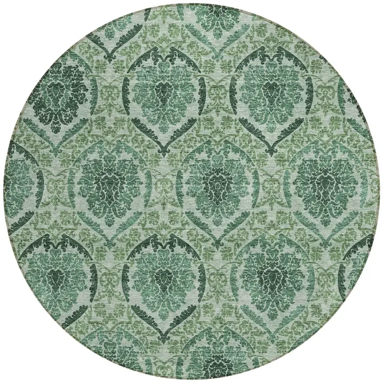 8' Fern Green And Emerald Round Medallion Washable Indoor Outdoor Area Rug