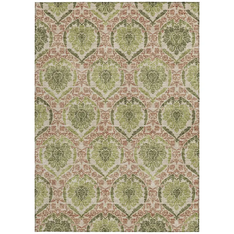 8' X 10' Olive Green And Fern Green Medallion Washable Indoor Outdoor Area Rug