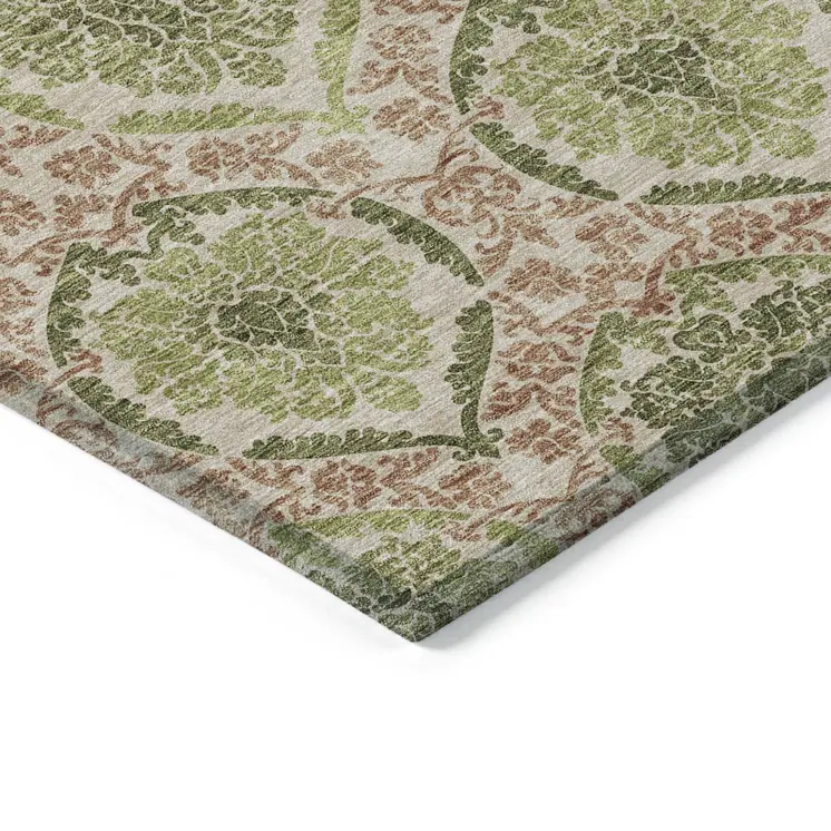 8' X 10' Olive Green And Fern Green Medallion Washable Indoor Outdoor Area Rug
