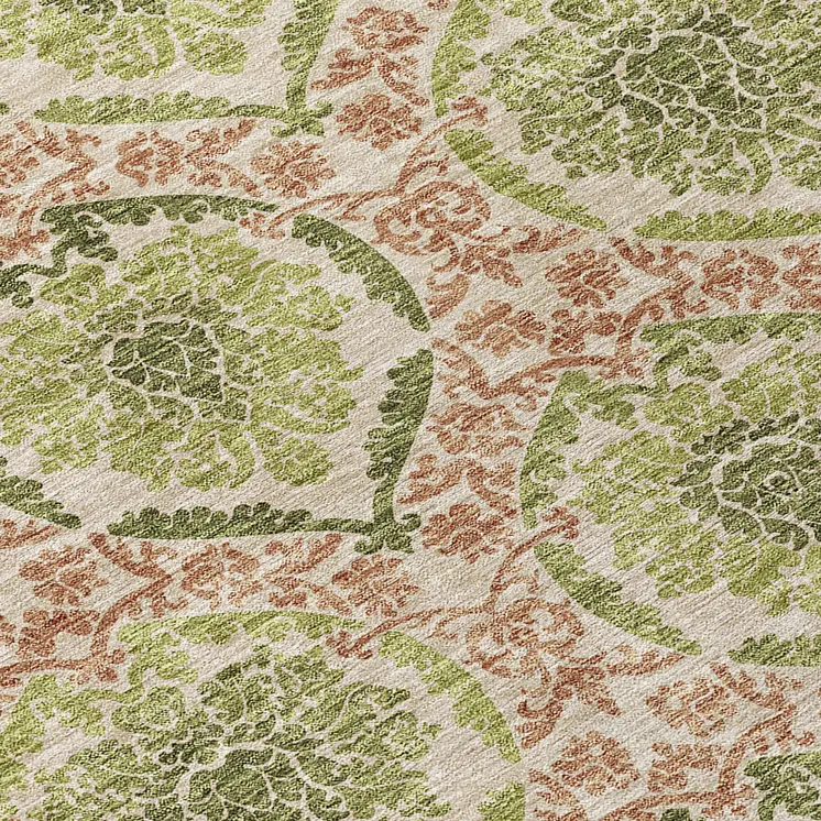 8' X 10' Olive Green And Fern Green Medallion Washable Indoor Outdoor Area Rug