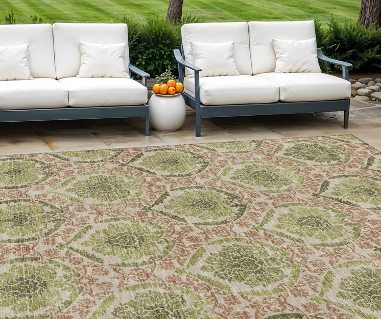 9' X 12' Olive Green And Fern Green Medallion Washable Indoor Outdoor Area Rug