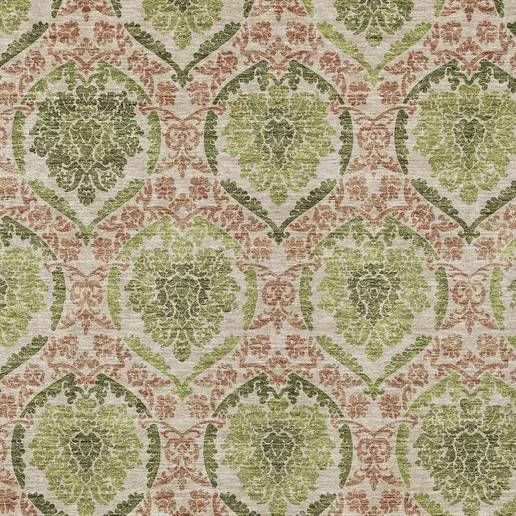 9' X 12' Olive Green And Fern Green Medallion Washable Indoor Outdoor Area Rug