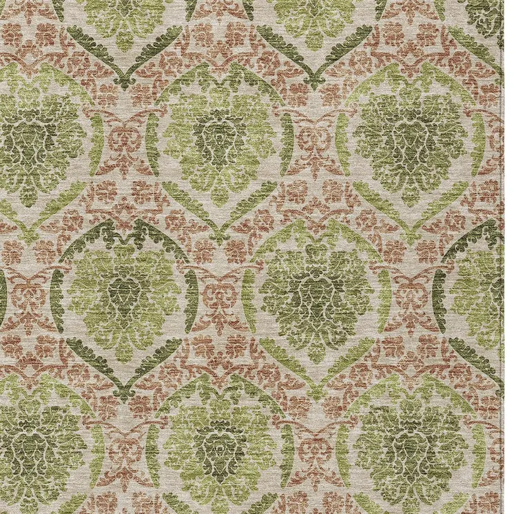 10' X 14' Olive Green And Fern Green Medallion Washable Indoor Outdoor Area Rug