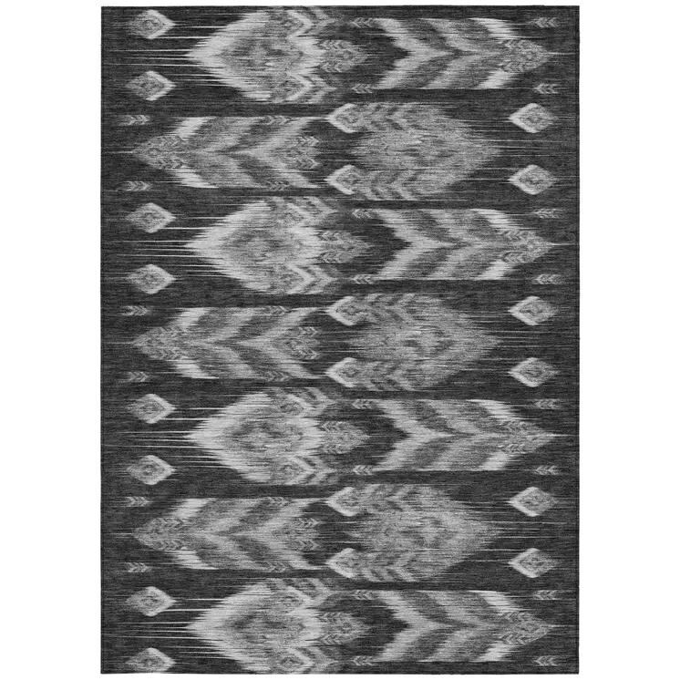 5' X 8' Black Charcoal And Silver Southwestern Washable Indoor Outdoor Area Rug