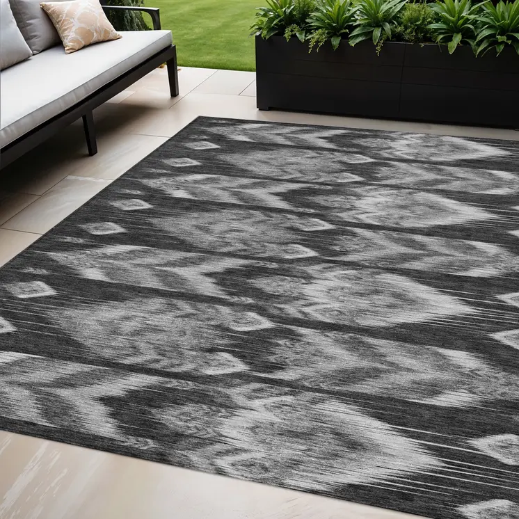 5' X 8' Black Charcoal And Silver Southwestern Washable Indoor Outdoor Area Rug