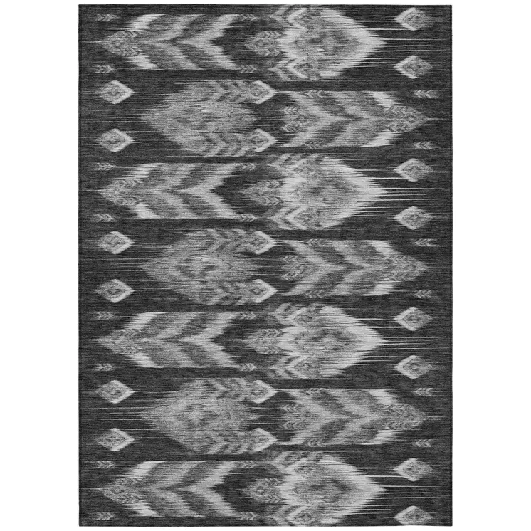 5' X 8' Black Charcoal And Silver Southwestern Washable Indoor Outdoor Area Rug