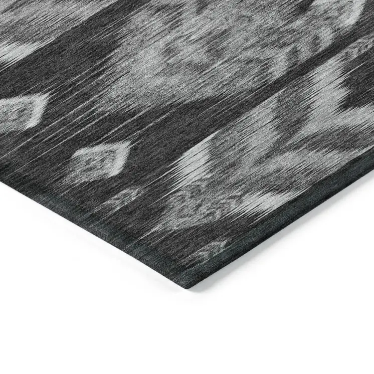5' X 8' Black Charcoal And Silver Southwestern Washable Indoor Outdoor Area Rug