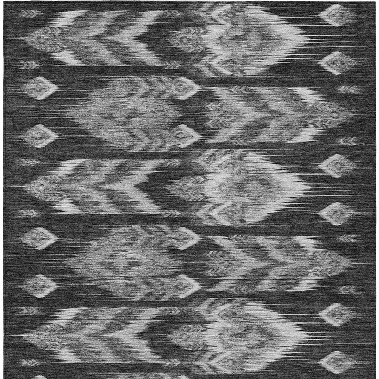 5' X 8' Black Charcoal And Silver Southwestern Washable Indoor Outdoor Area Rug