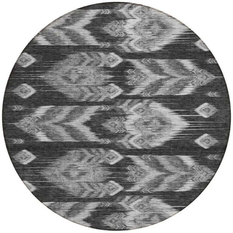 8' Black Charcoal And Silver Round Southwestern Washable Indoor Outdoor Area Rug