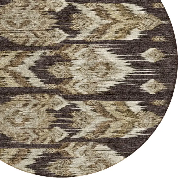 8' Brown Beige And Taupe Round Southwestern Washable Indoor Outdoor Area Rug