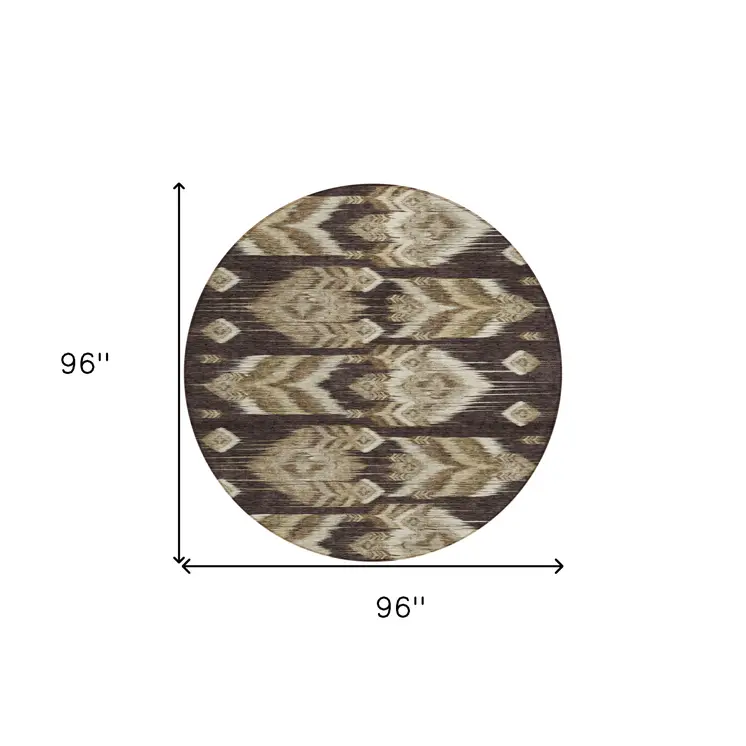 8' Brown Beige And Taupe Round Southwestern Washable Indoor Outdoor Area Rug