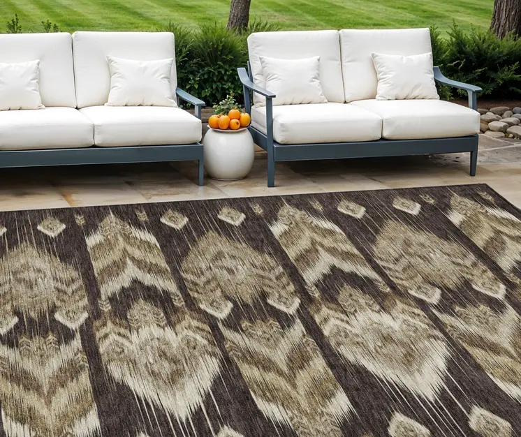 9' X 12' Brown Beige And Taupe Southwestern Washable Indoor Outdoor Area Rug