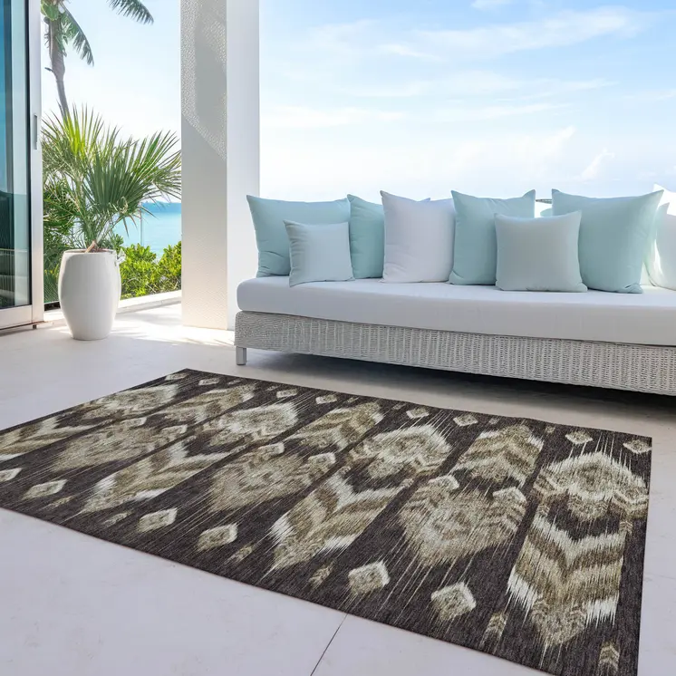9' X 12' Brown Beige And Taupe Southwestern Washable Indoor Outdoor Area Rug