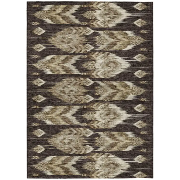 9' X 12' Brown Beige And Taupe Southwestern Washable Indoor Outdoor Area Rug