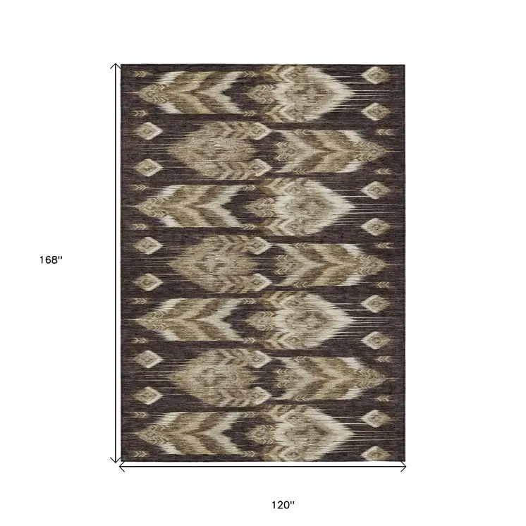 10' X 14' Brown Beige And Taupe Southwestern Washable Indoor Outdoor Area Rug