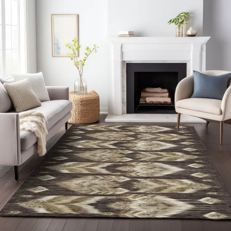 10' X 14' Brown Beige And Taupe Southwestern Washable Indoor Outdoor Area Rug