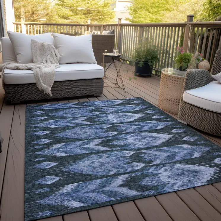 3' X 5' Denim Blue And Sky Blue Southwestern Washable Indoor Outdoor Area Rug
