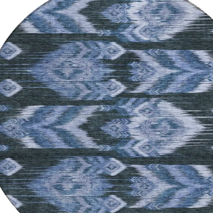 8' Denim Blue And Sky Blue Round Southwestern Washable Indoor Outdoor Area Rug