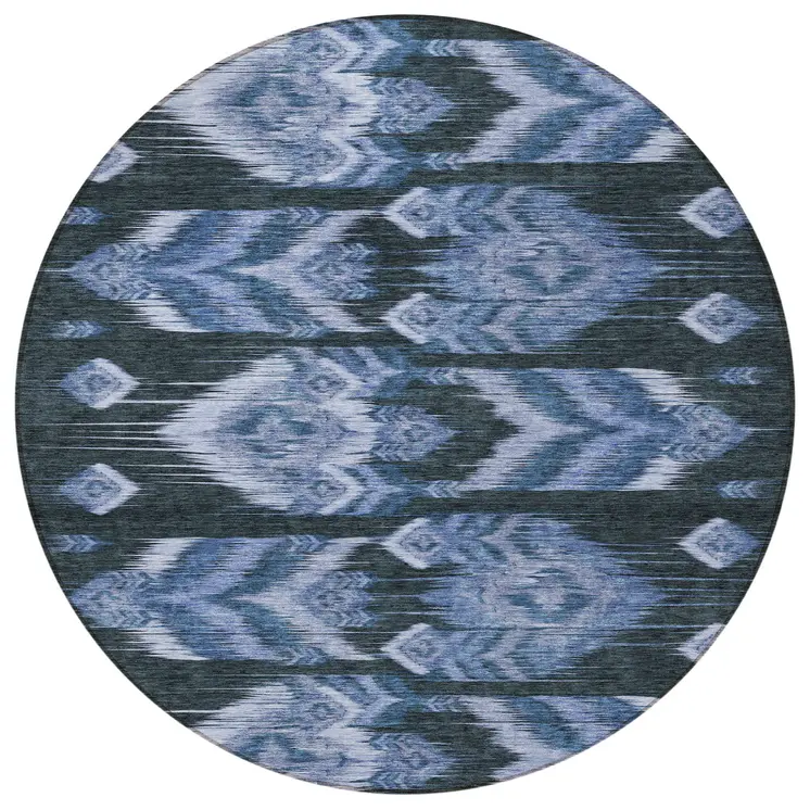 8' Denim Blue And Sky Blue Round Southwestern Washable Indoor Outdoor Area Rug