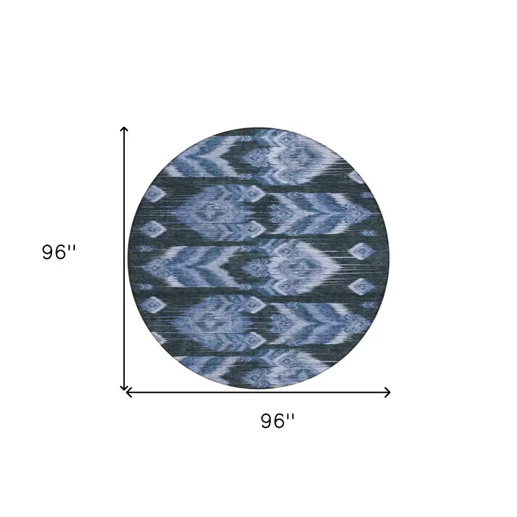 8' Denim Blue And Sky Blue Round Southwestern Washable Indoor Outdoor Area Rug