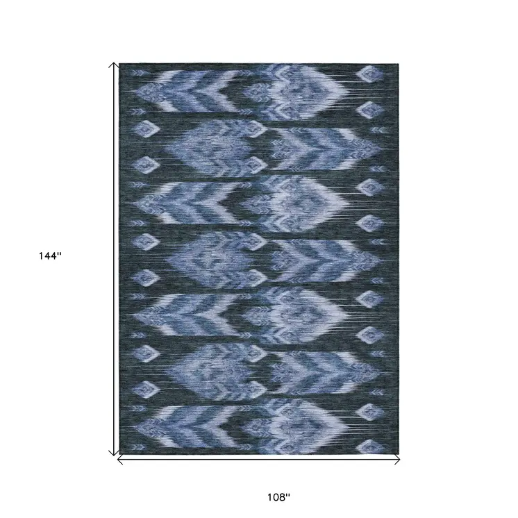 9' X 12' Denim Blue And Sky Blue Southwestern Washable Indoor Outdoor Area Rug