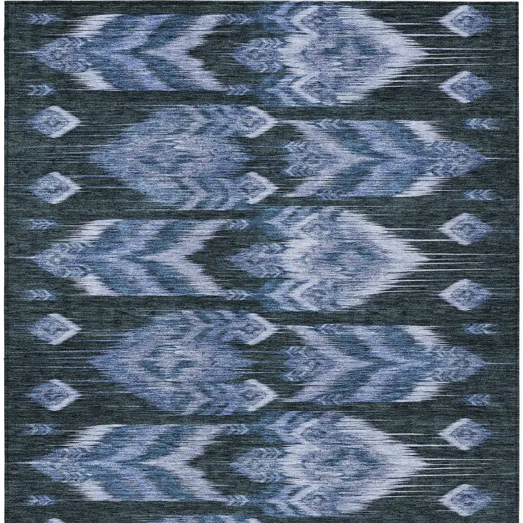 9' X 12' Denim Blue And Sky Blue Southwestern Washable Indoor Outdoor Area Rug