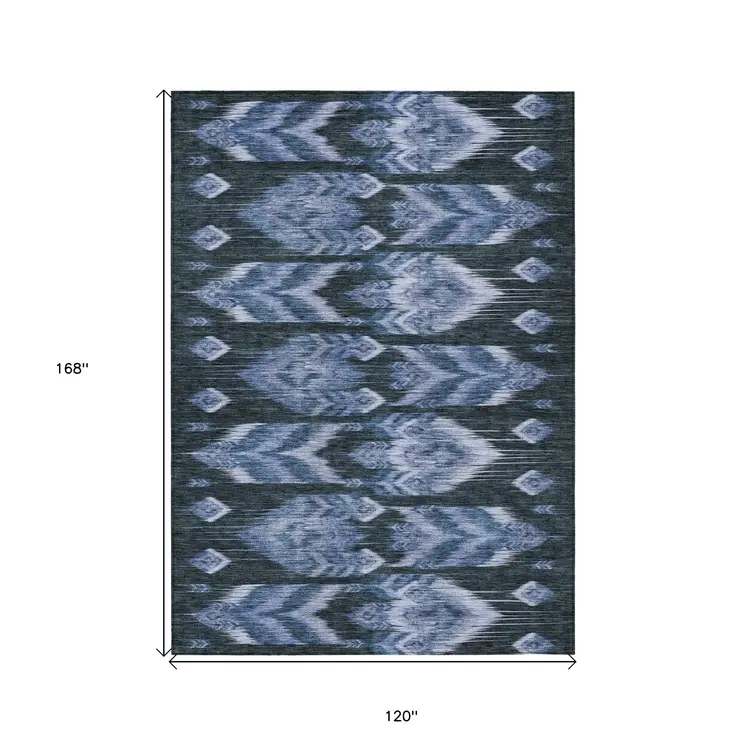10' X 14' Denim Blue And Sky Blue Southwestern Washable Indoor Outdoor Area Rug