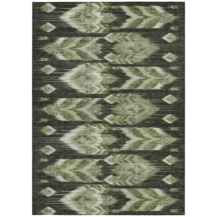 5' X 8' Olive Green And Artichoke Green Southwestern Washable Indoor Outdoor Area Rug