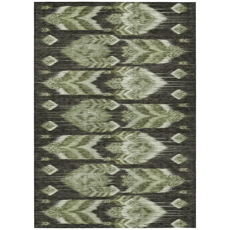 5' X 8' Olive Green And Artichoke Green Southwestern Washable Indoor Outdoor Area Rug
