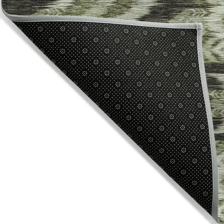 5' X 8' Olive Green And Artichoke Green Southwestern Washable Indoor Outdoor Area Rug