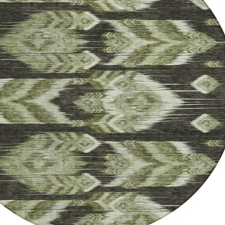 8' Olive Green And Artichoke Green Round Southwestern Washable Indoor Outdoor Area Rug
