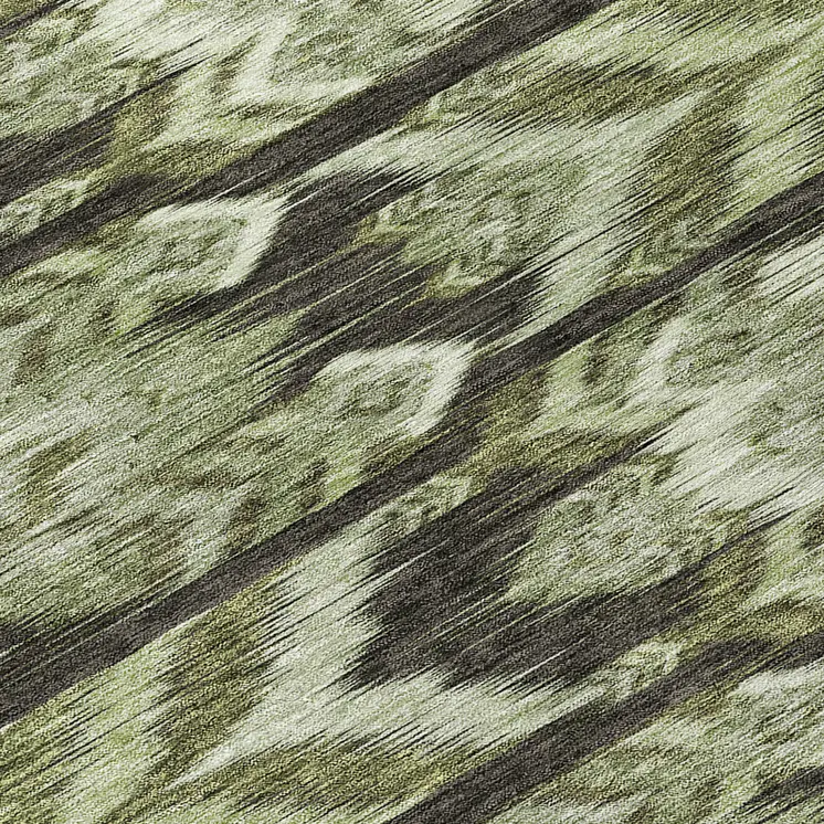 8' Olive Green And Artichoke Green Round Southwestern Washable Indoor Outdoor Area Rug