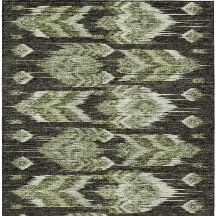 8' X 10' Olive Green And Artichoke Green Southwestern Washable Indoor Outdoor Area Rug