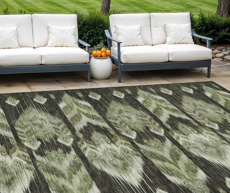 8' X 10' Olive Green And Artichoke Green Southwestern Washable Indoor Outdoor Area Rug