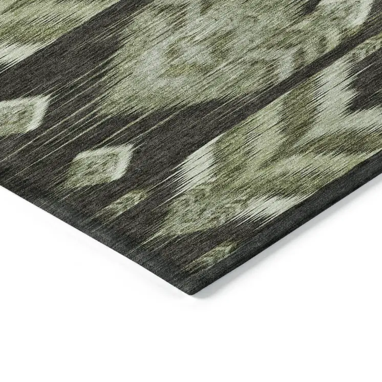 8' X 10' Olive Green And Artichoke Green Southwestern Washable Indoor Outdoor Area Rug