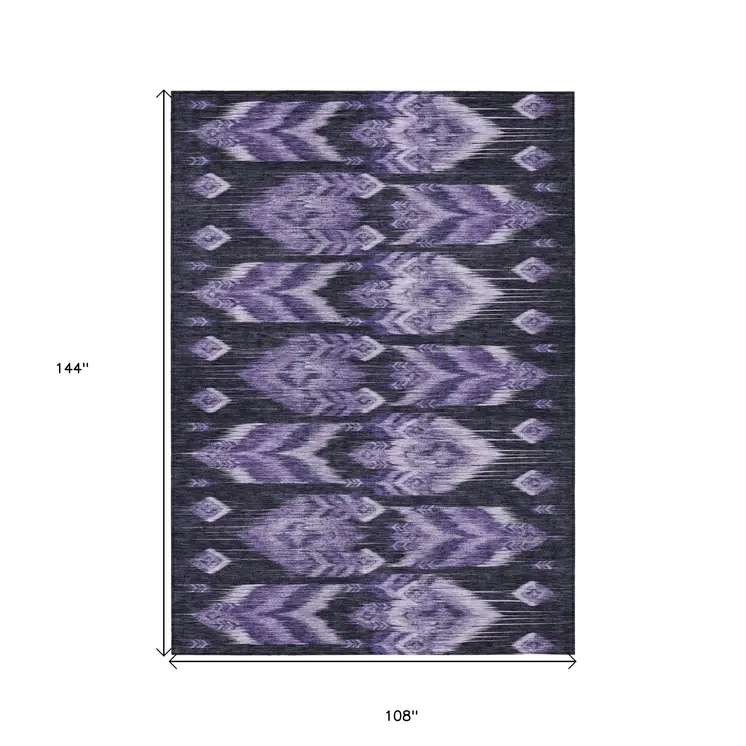 9' X 12' Purple Lavender And Plum Southwestern Washable Indoor Outdoor Area Rug