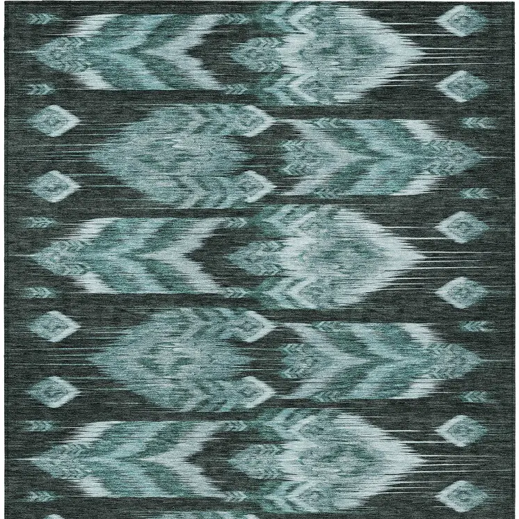 3' X 5' Teal Blue Aqua And Charcoal Southwestern Washable Indoor Outdoor Area Rug