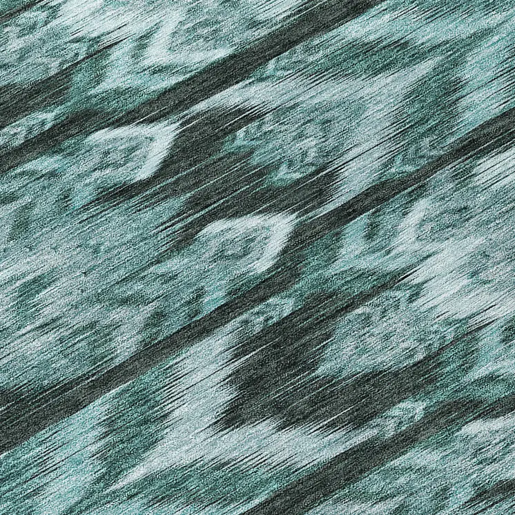 8' Teal Blue Aqua And Charcoal Round Southwestern Washable Indoor Outdoor Area Rug