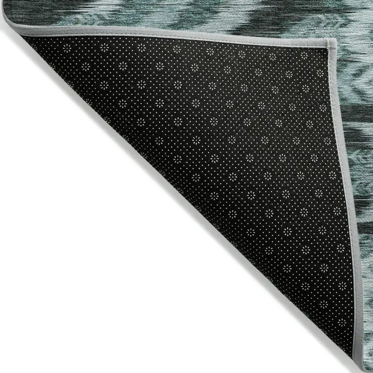 8' X 10' Teal Blue Aqua And Charcoal Southwestern Washable Indoor Outdoor Area Rug